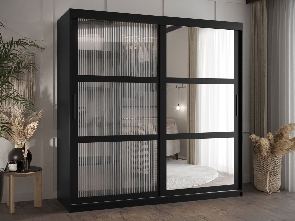 Gardróbszekrény Szafa 100 FLUTES 2, Szín: Fekete, Fiókok: Igen, Szélesség: 180 cm, Led világítás: Nem