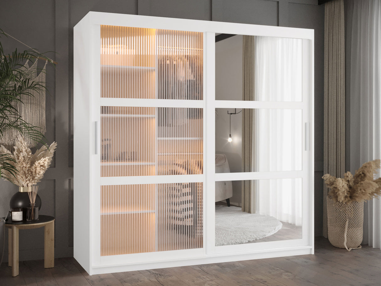 Gardróbszekrény Szafa 100 FLUTES 2, Szín: Fehér, Fiókok: Nem, Szélesség: 180 cm, Led világítás: Igen