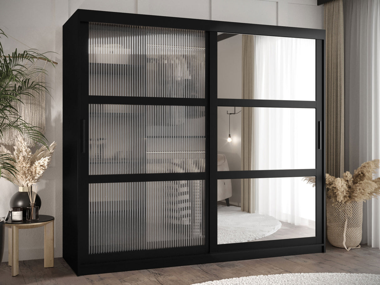Gardróbszekrény Szafa 100 FLUTES 2, Szín: Fekete, Fiókok: Nem, Szélesség: 200 cm, Led világítás: Nem