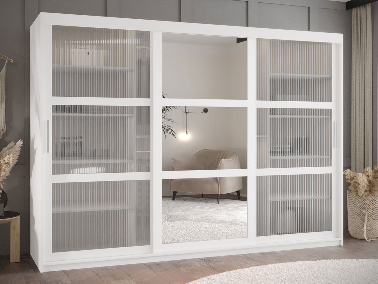 Gardróbszekrény Szafa 100 FLUTES 2, Szín: Fehér, Fiókok: Igen, Szélesség: 250 cm, Led világítás: Nem