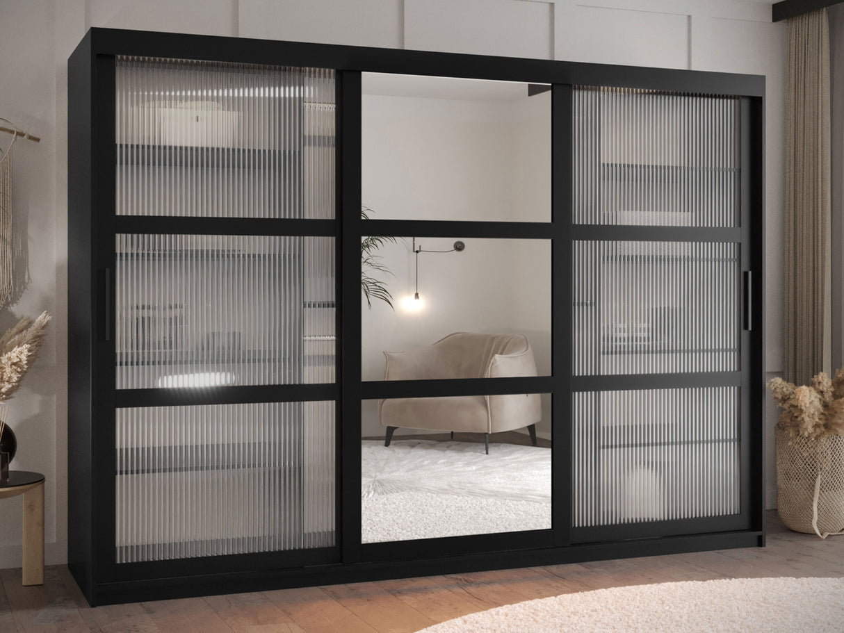 Gardróbszekrény Szafa 100 FLUTES 2, Szín: Fekete, Fiókok: Igen, Szélesség: 250 cm, Led világítás: Nem