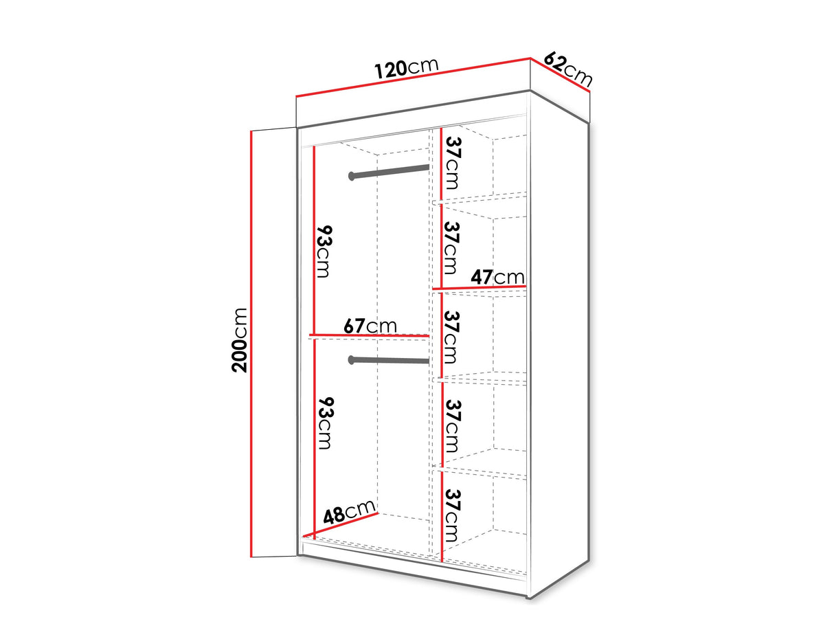 Gardróbszekrény Szafa 100 FLUTES 2, Szín: Fehér, Fiókok: Nem, Szélesség: 120 cm, Led világítás: Nem