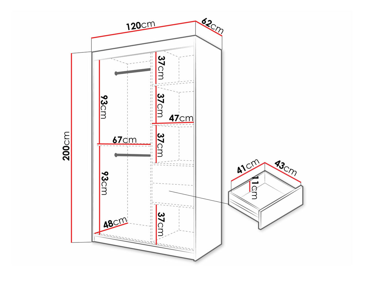 Gardróbszekrény Szafa 100 FLUTES 2, Szín: Fehér, Fiókok: Igen, Szélesség: 120 cm, Led világítás: Nem