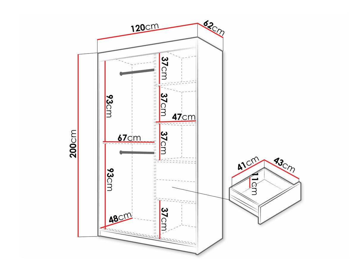 Gardróbszekrény Szafa 100 FLUTES 2, Szín: Fekete, Fiókok: Igen, Szélesség: 120 cm, Led világítás: Nem