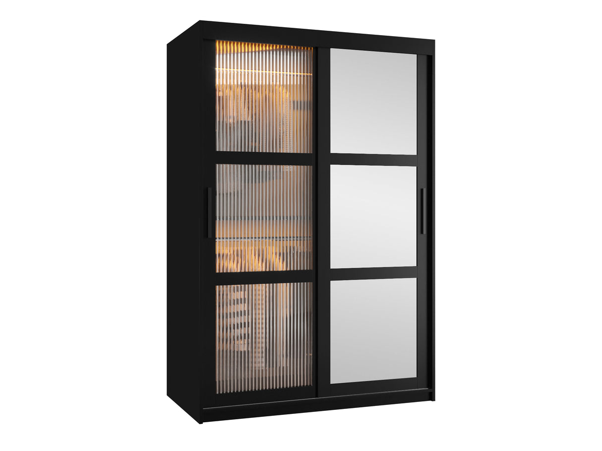 Gardróbszekrény Szafa 100 FLUTES 2, Szín: Fekete, Fiókok: Igen, Szélesség: 120 cm, Led világítás: Igen