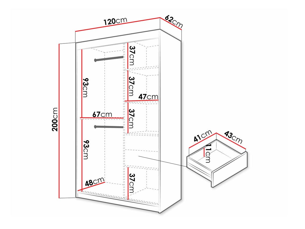 Gardróbszekrény Szafa 100 FLUTES 2, Szín: Fekete, Fiókok: Igen, Szélesség: 120 cm, Led világítás: Igen