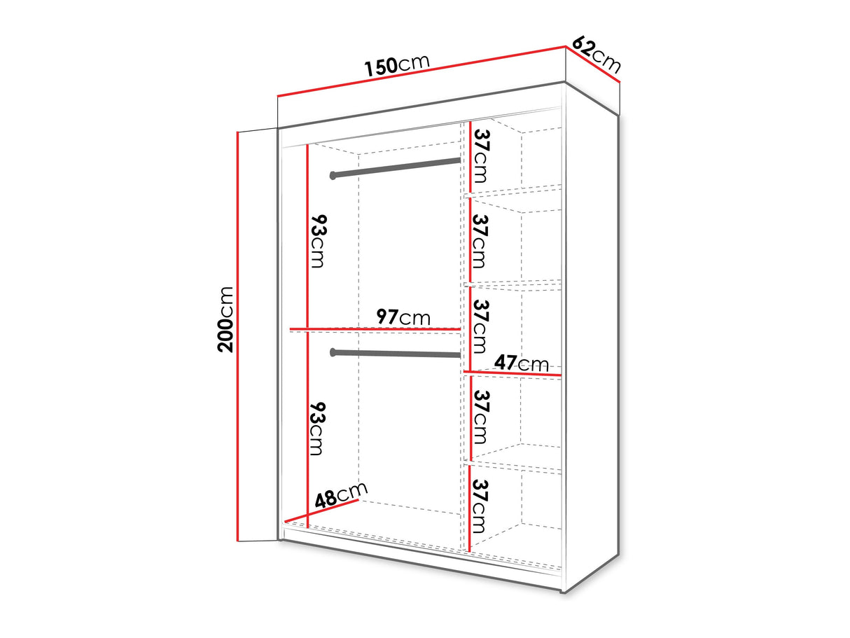 Gardróbszekrény Szafa 100 FLUTES 2, Szín: Fehér, Fiókok: Nem, Szélesség: 150 cm, Led világítás: Nem