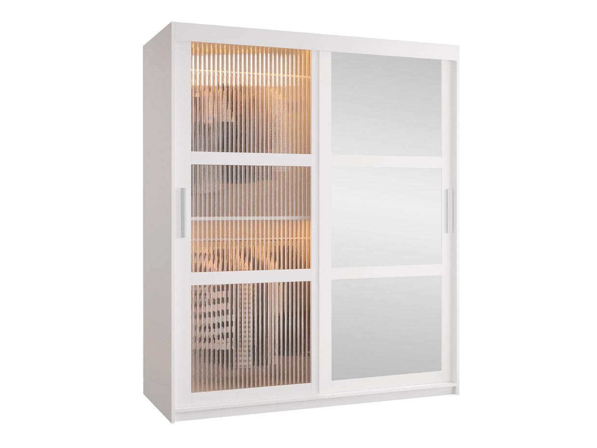 Gardróbszekrény Szafa 100 FLUTES 2, Szín: Fehér, Fiókok: Nem, Szélesség: 150 cm, Led világítás: Igen