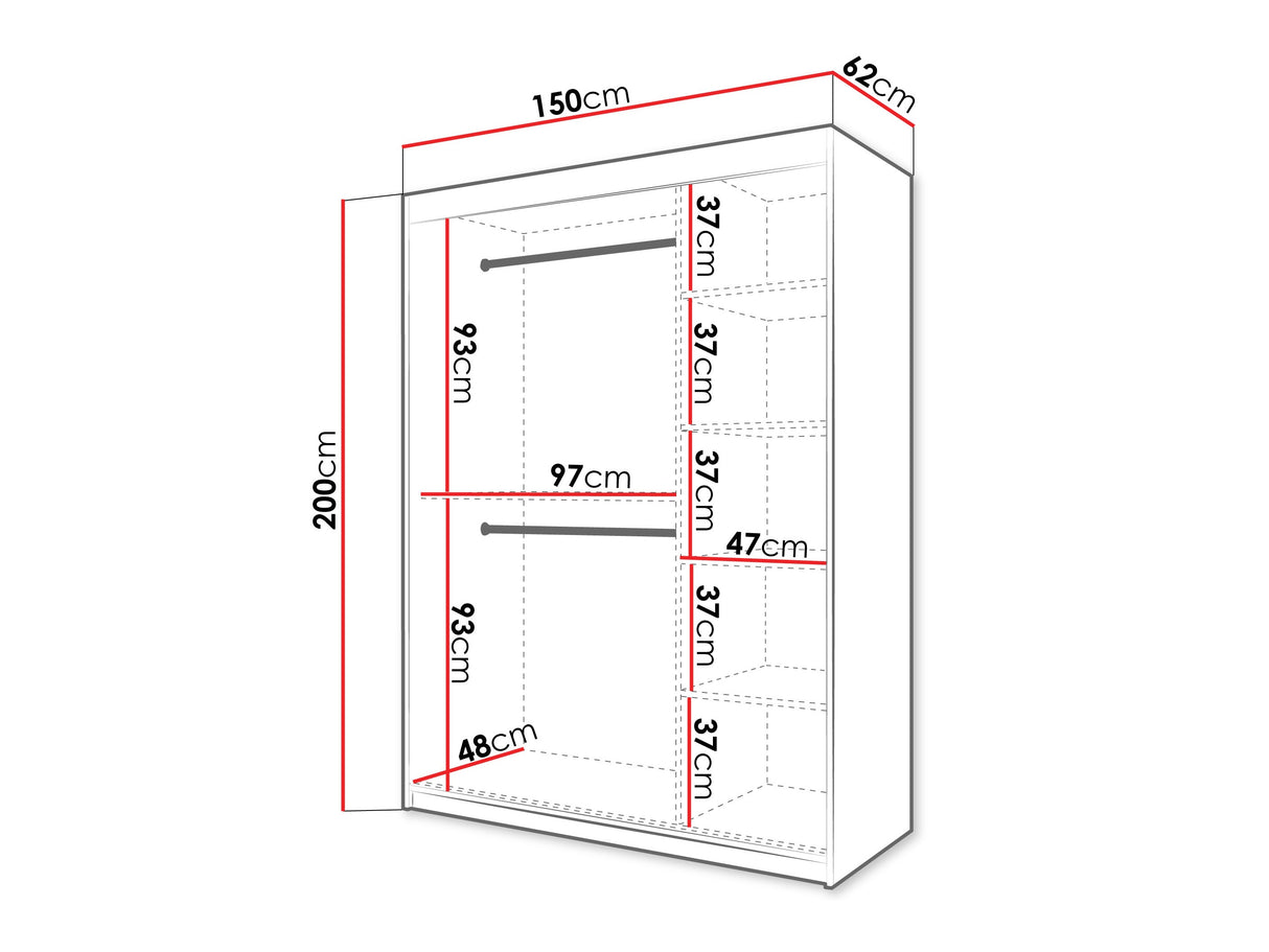 Gardróbszekrény Szafa 100 FLUTES 2, Szín: Fehér, Fiókok: Nem, Szélesség: 150 cm, Led világítás: Igen