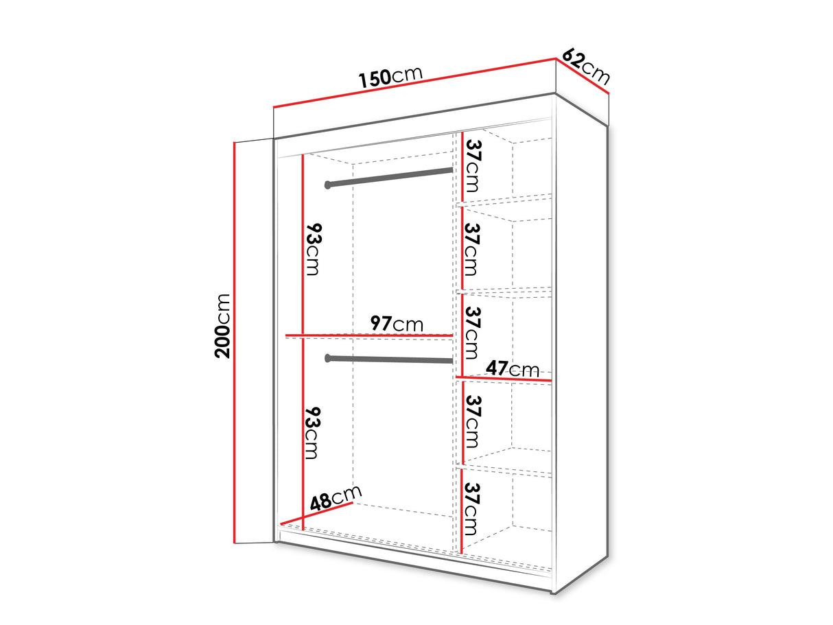 Gardróbszekrény Szafa 100 FLUTES 2, Szín: Fekete, Fiókok: Nem, Szélesség: 150 cm, Led világítás: Nem