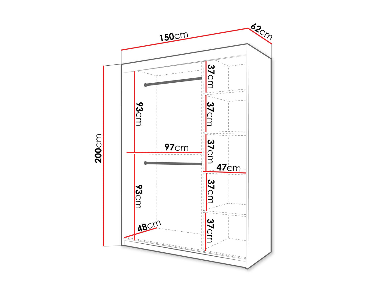 Gardróbszekrény Szafa 100 FLUTES 2, Szín: Fekete, Fiókok: Nem, Szélesség: 150 cm, Led világítás: Igen