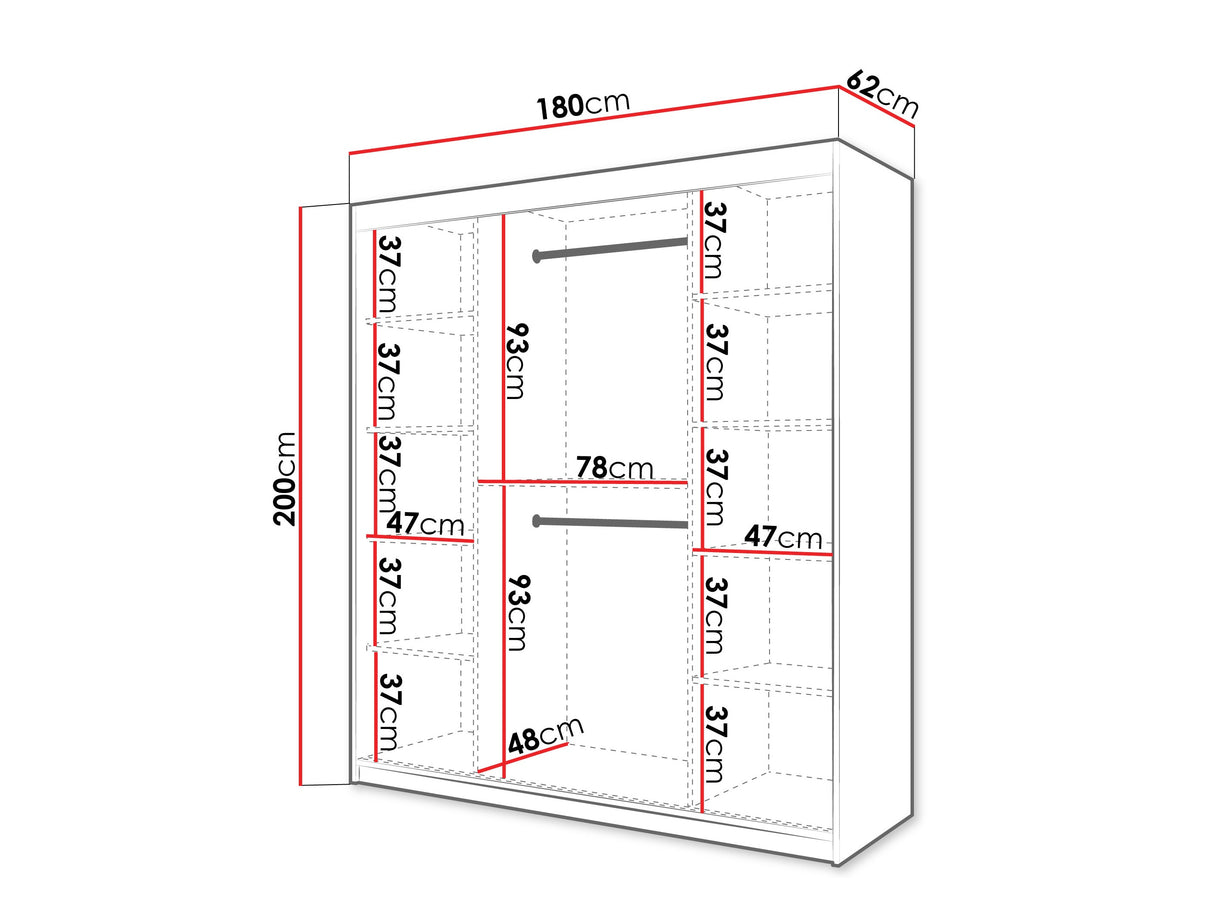 Gardróbszekrény Szafa 100 FLUTES 2, Szín: Fehér, Fiókok: Nem, Szélesség: 180 cm, Led világítás: Nem