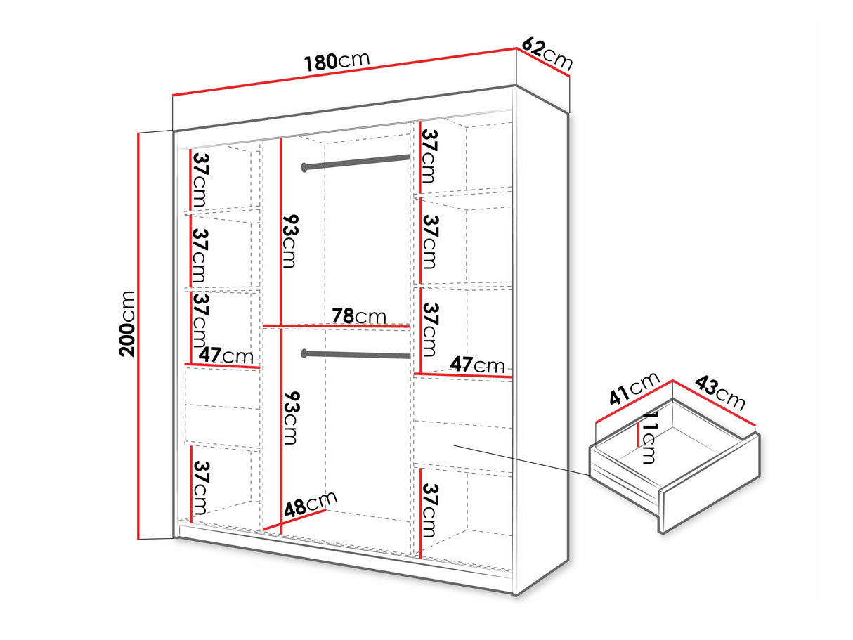 Gardróbszekrény Szafa 100 FLUTES 2, Szín: Fehér, Fiókok: Igen, Szélesség: 180 cm, Led világítás: Igen