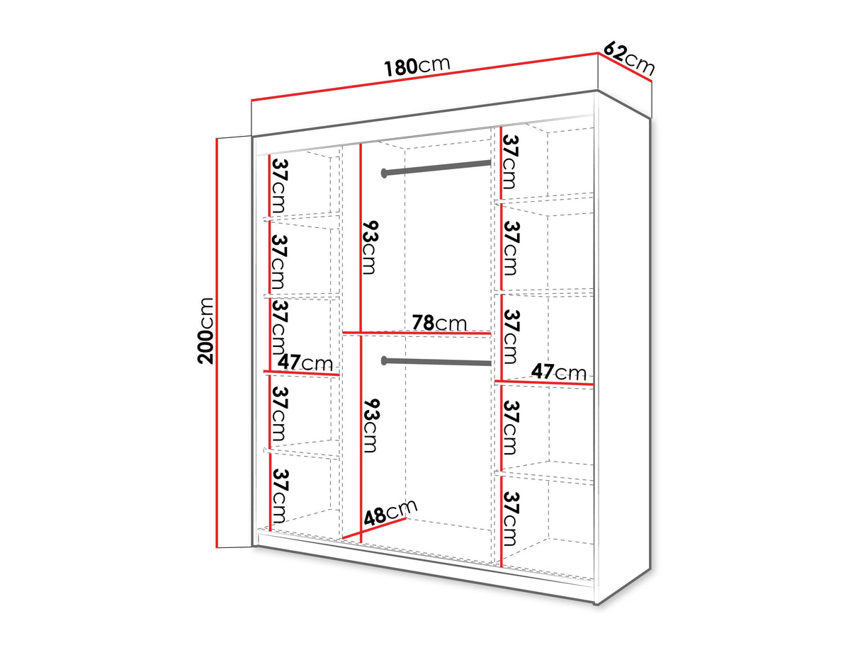 Gardróbszekrény Szafa 100 FLUTES 2, Szín: Fekete, Fiókok: Nem, Szélesség: 180 cm, Led világítás: Nem