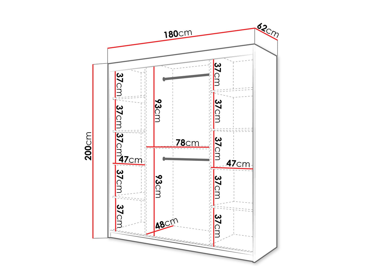 Gardróbszekrény Szafa 100 FLUTES 2, Szín: Fekete, Fiókok: Nem, Szélesség: 180 cm, Led világítás: Igen