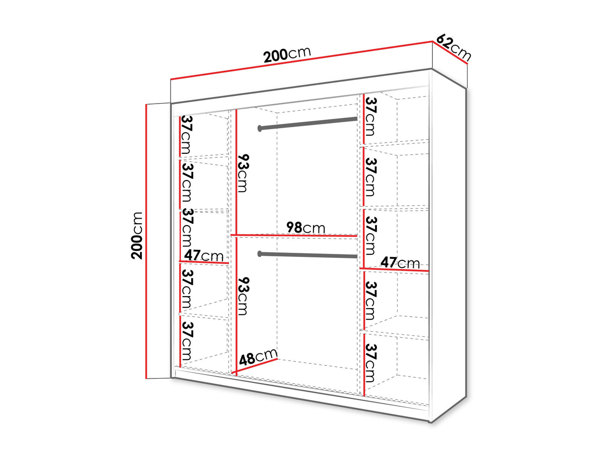Gardróbszekrény Szafa 100 FLUTES 2, Szín: Fehér, Fiókok: Nem, Szélesség: 200 cm, Led világítás: Nem