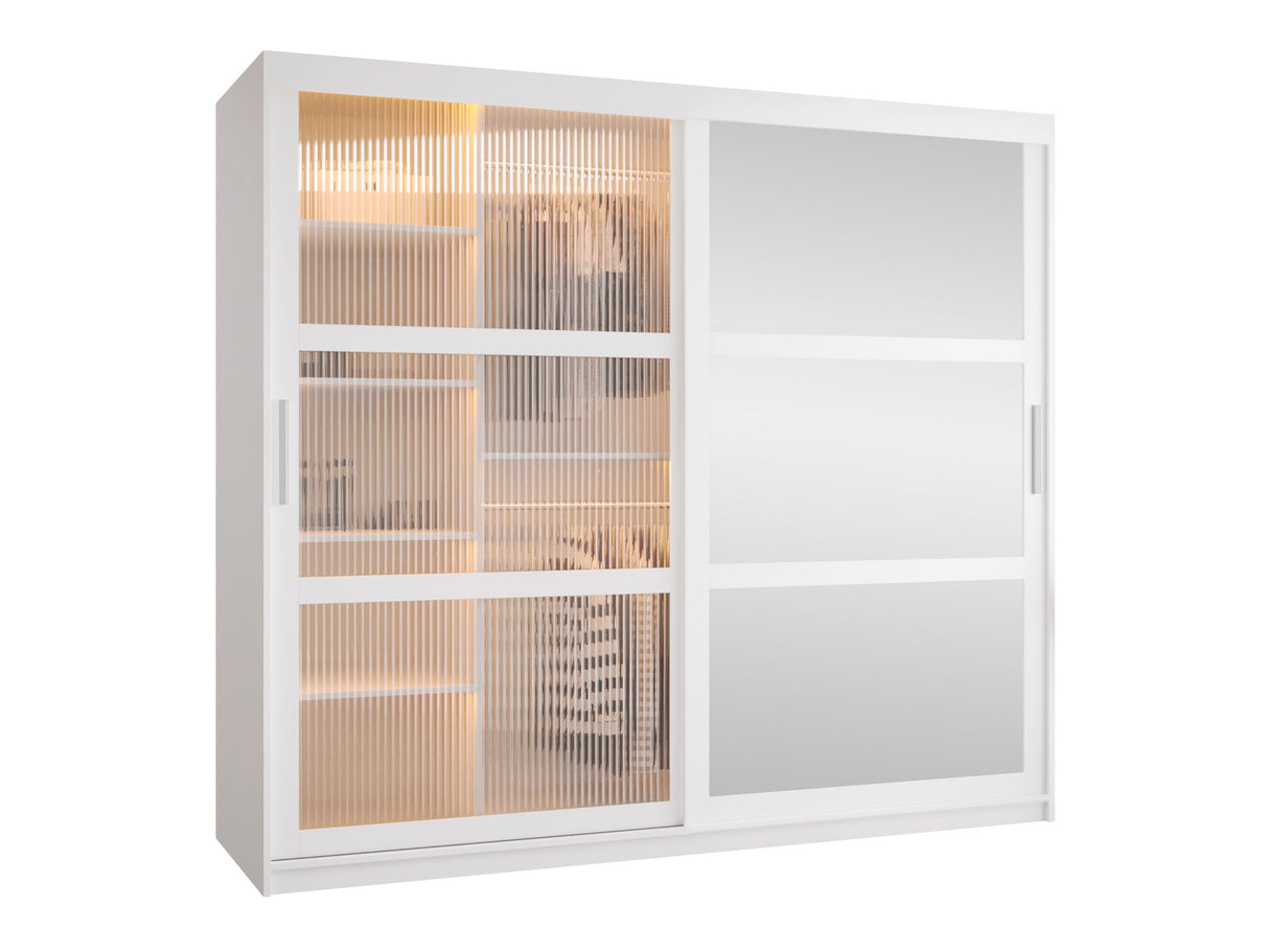 Gardróbszekrény Szafa 100 FLUTES 2, Szín: Fehér, Fiókok: Nem, Szélesség: 200 cm, Led világítás: Igen