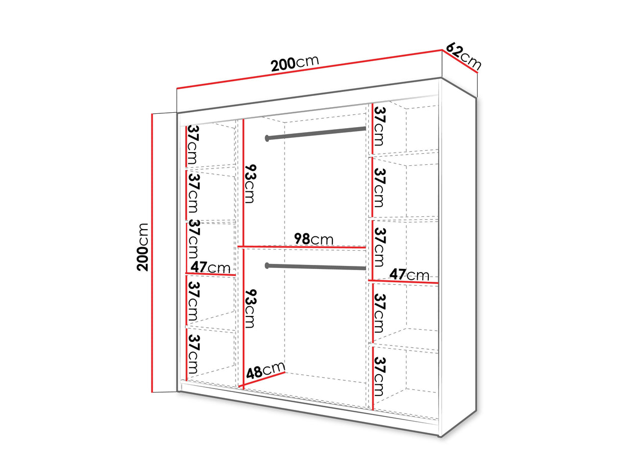 Gardróbszekrény Szafa 100 FLUTES 2, Szín: Fehér, Fiókok: Nem, Szélesség: 200 cm, Led világítás: Igen