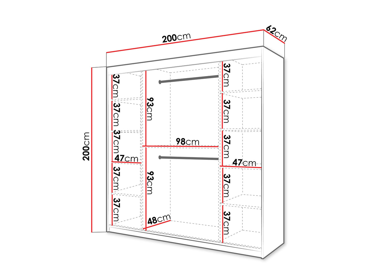 Gardróbszekrény Szafa 100 FLUTES 2, Szín: Fekete, Fiókok: Nem, Szélesség: 200 cm, Led világítás: Nem