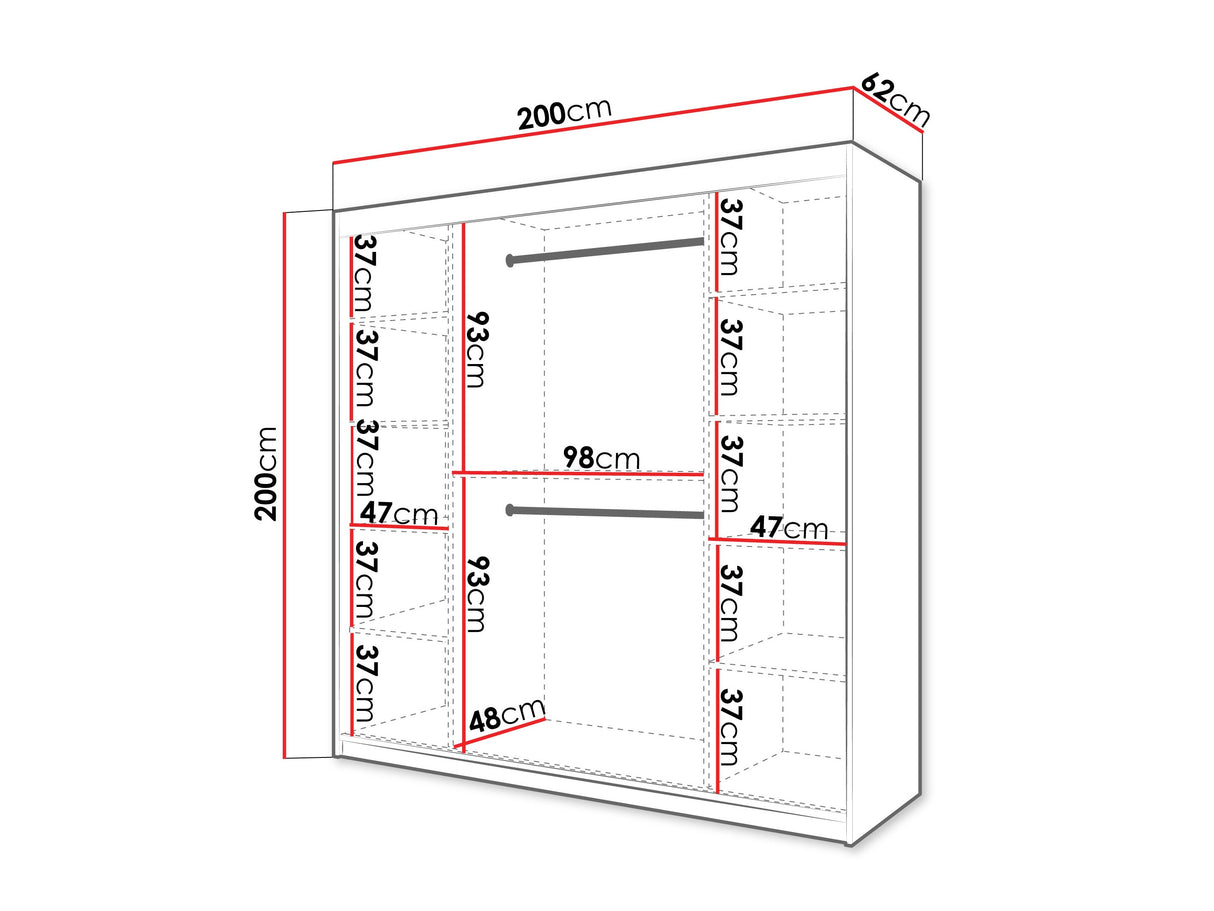 Gardróbszekrény Szafa 100 FLUTES 2, Szín: Fekete, Fiókok: Nem, Szélesség: 200 cm, Led világítás: Igen
