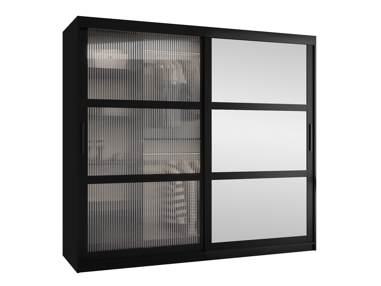 Gardróbszekrény Szafa 100 FLUTES 2, Szín: Fekete, Fiókok: Igen, Szélesség: 200 cm, Led világítás: Nem