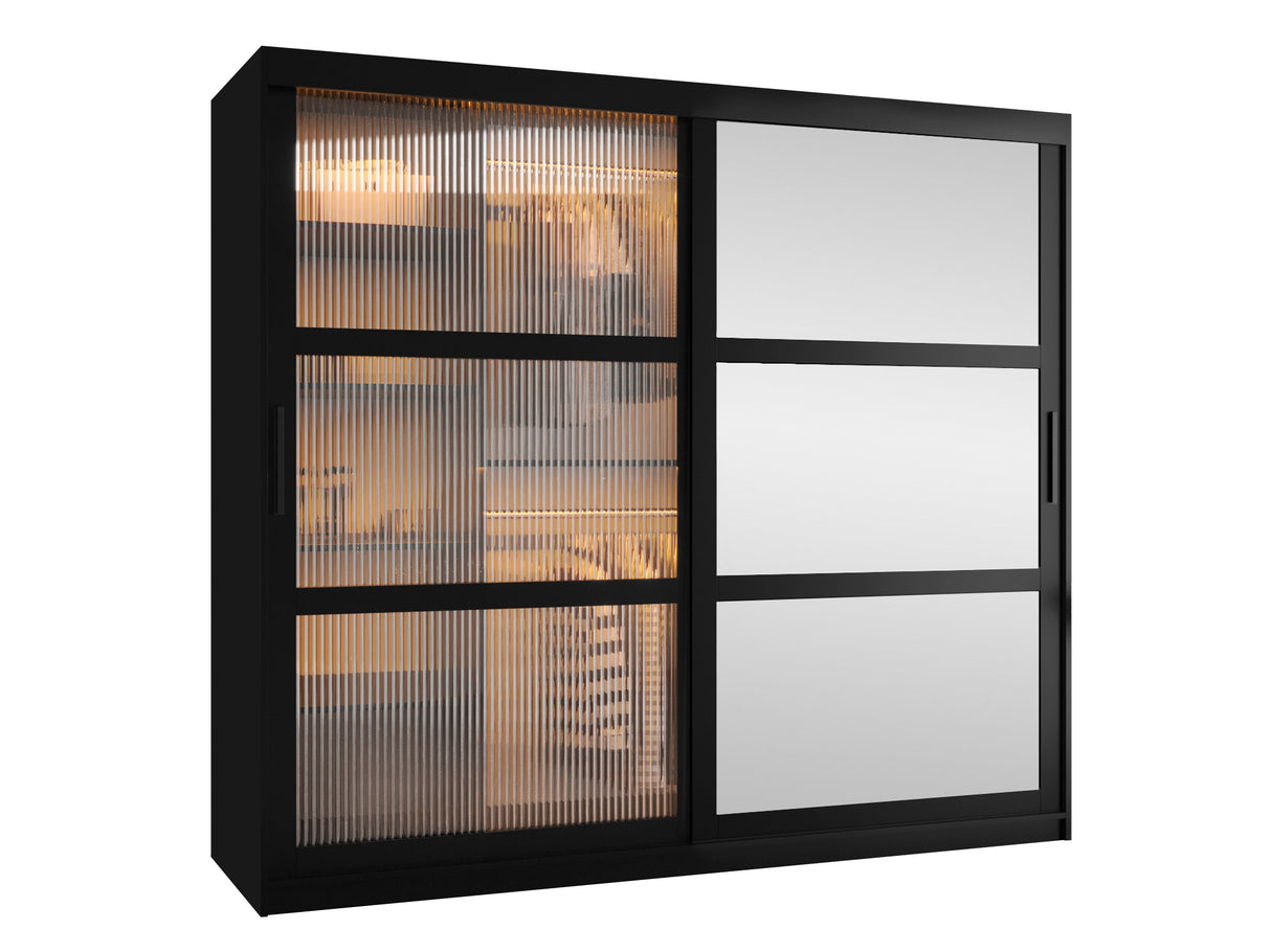 Gardróbszekrény Szafa 100 FLUTES 2, Szín: Fekete, Fiókok: Igen, Szélesség: 200 cm, Led világítás: Igen