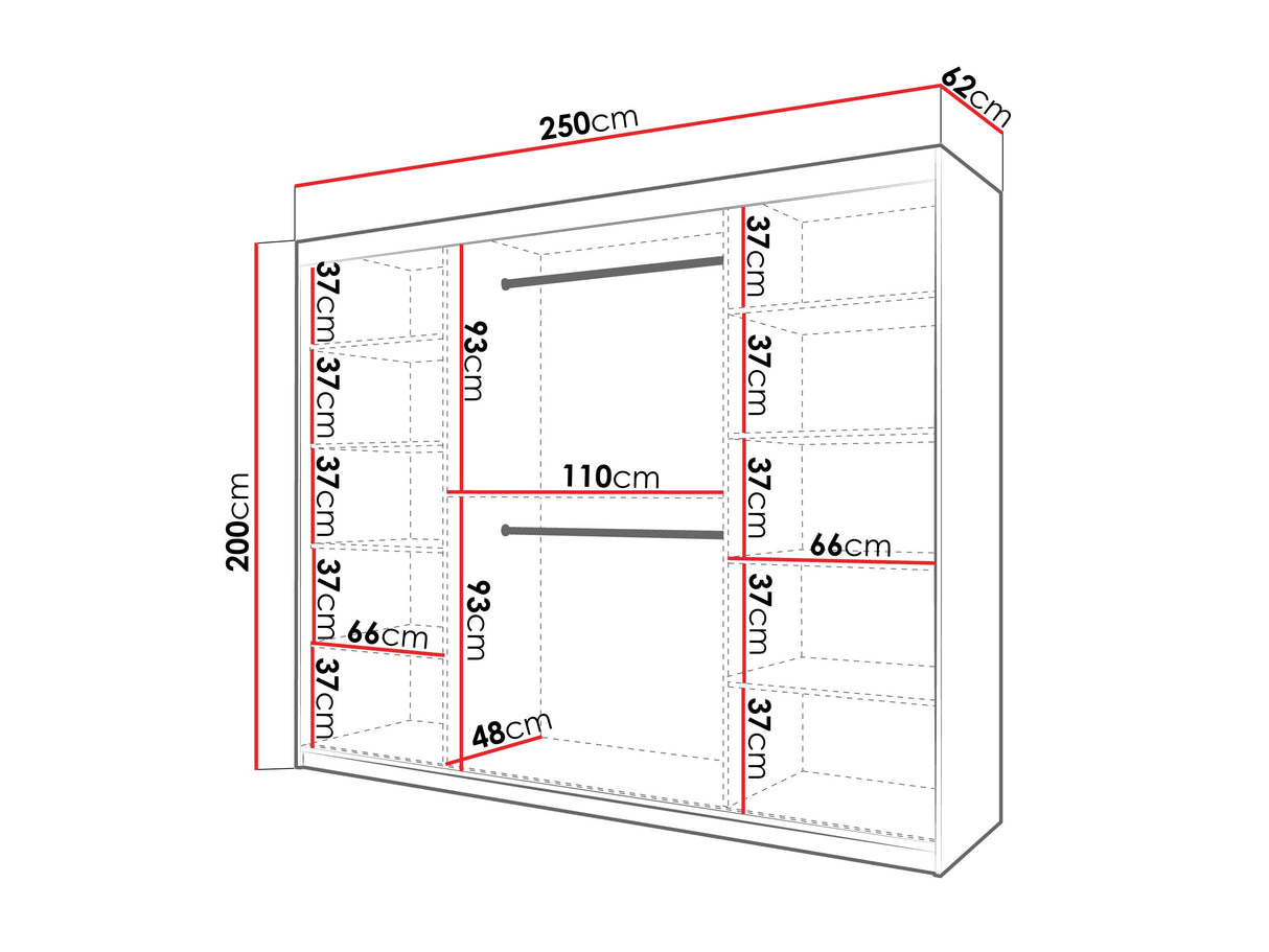 Gardróbszekrény Szafa 100 FLUTES 2, Szín: Fehér, Fiókok: Nem, Szélesség: 250 cm, Led világítás: Nem