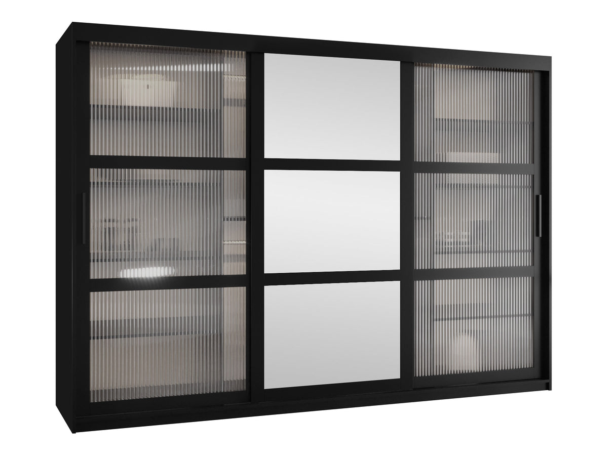 Gardróbszekrény Szafa 100 FLUTES 2, Szín: Fekete, Fiókok: Nem, Szélesség: 250 cm, Led világítás: Nem