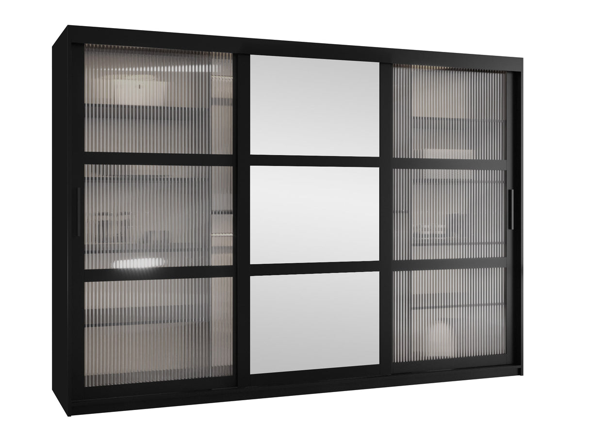 Gardróbszekrény Szafa 100 FLUTES 2, Szín: Fekete, Fiókok: Igen, Szélesség: 250 cm, Led világítás: Nem