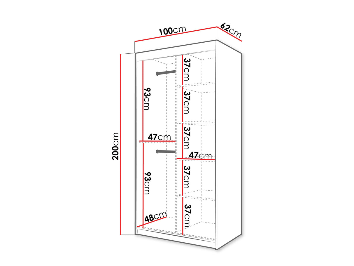 Gardróbszekrény Szafa 100 FLUTES 2, Szín: Fekete, Fiókok: Nem, Szélesség: 100 cm, Led világítás: Nem