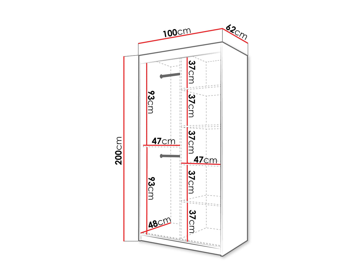 Gardróbszekrény Szafa 100 FLUTES 2, Szín: Fekete, Fiókok: Nem, Szélesség: 100 cm, Led világítás: Igen