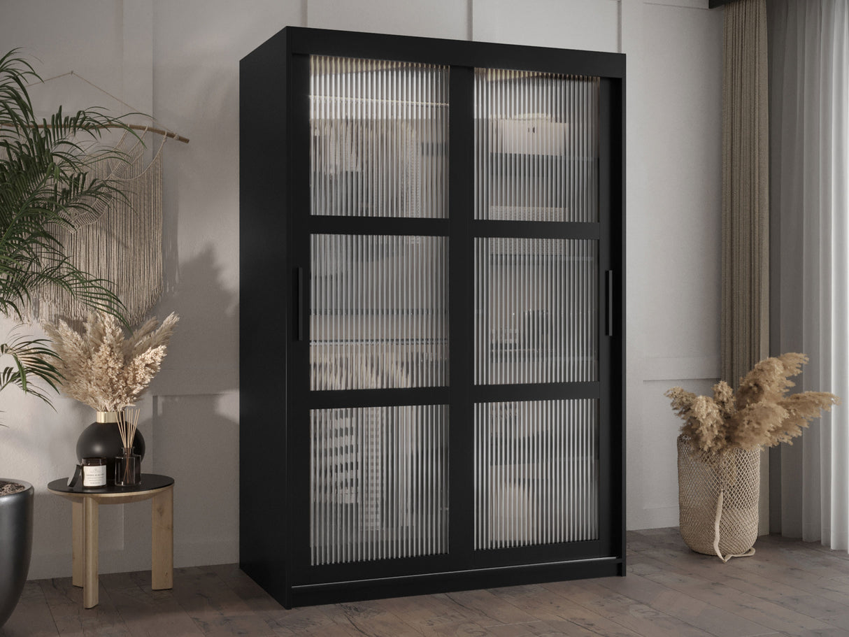 Gardróbszekrény Szafa 100 FLUTES, Szín: Fekete, Fiókok: Igen, Szélesség: 120 cm, Led világítás: Nem