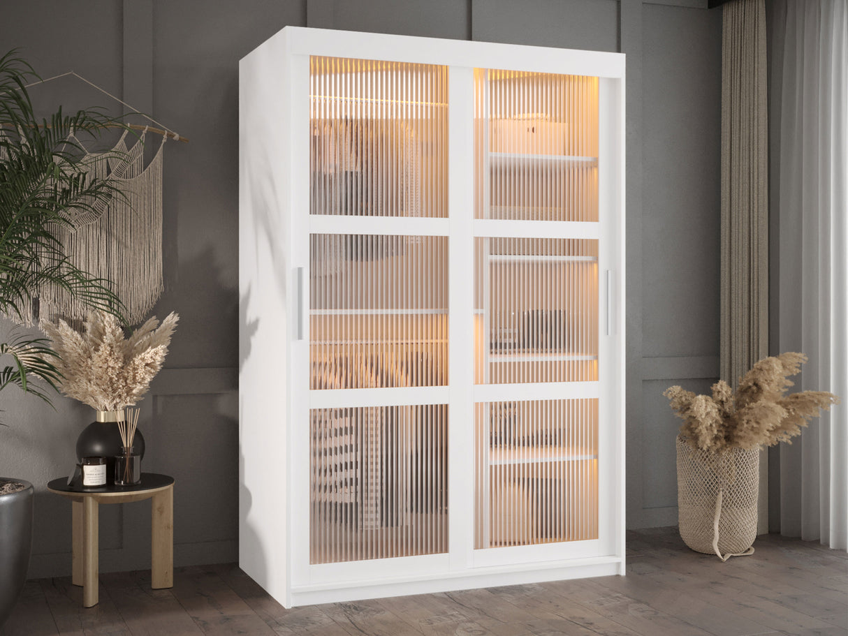 Gardróbszekrény Szafa 100 FLUTES, Szín: Fehér, Fiókok: Nem, Szélesség: 120 cm, Led világítás: Igen