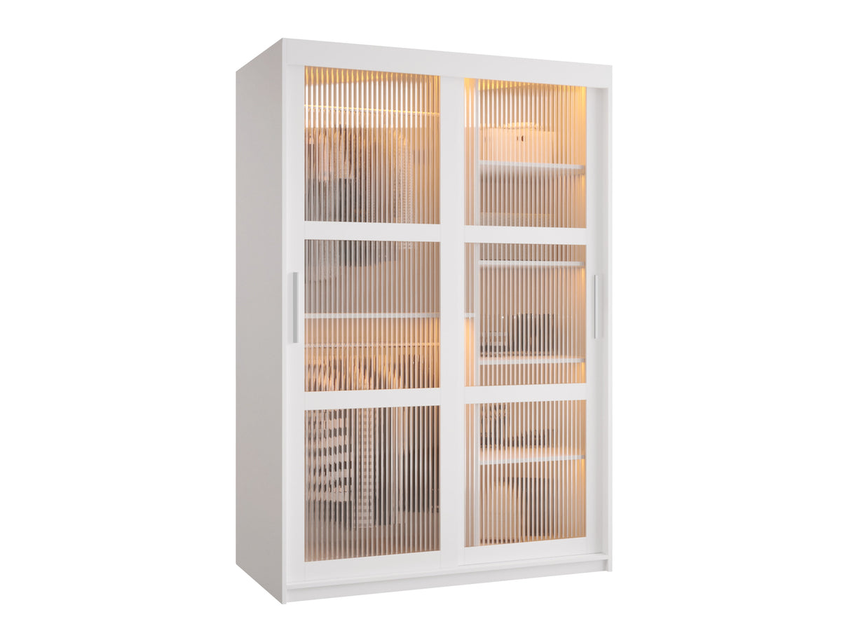 Gardróbszekrény Szafa 100 FLUTES, Szín: Fehér, Fiókok: Igen, Szélesség: 120 cm, Led világítás: Igen