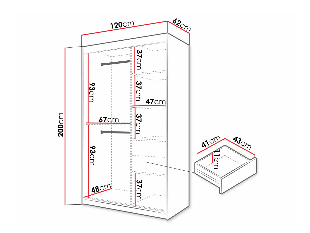 Gardróbszekrény Szafa 100 FLUTES, Szín: Fehér, Fiókok: Igen, Szélesség: 120 cm, Led világítás: Igen