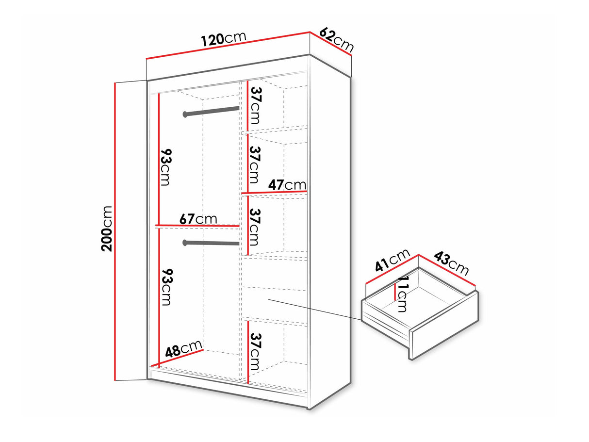 Gardróbszekrény Szafa 100 FLUTES, Szín: Fekete, Fiókok: Igen, Szélesség: 120 cm, Led világítás: Igen