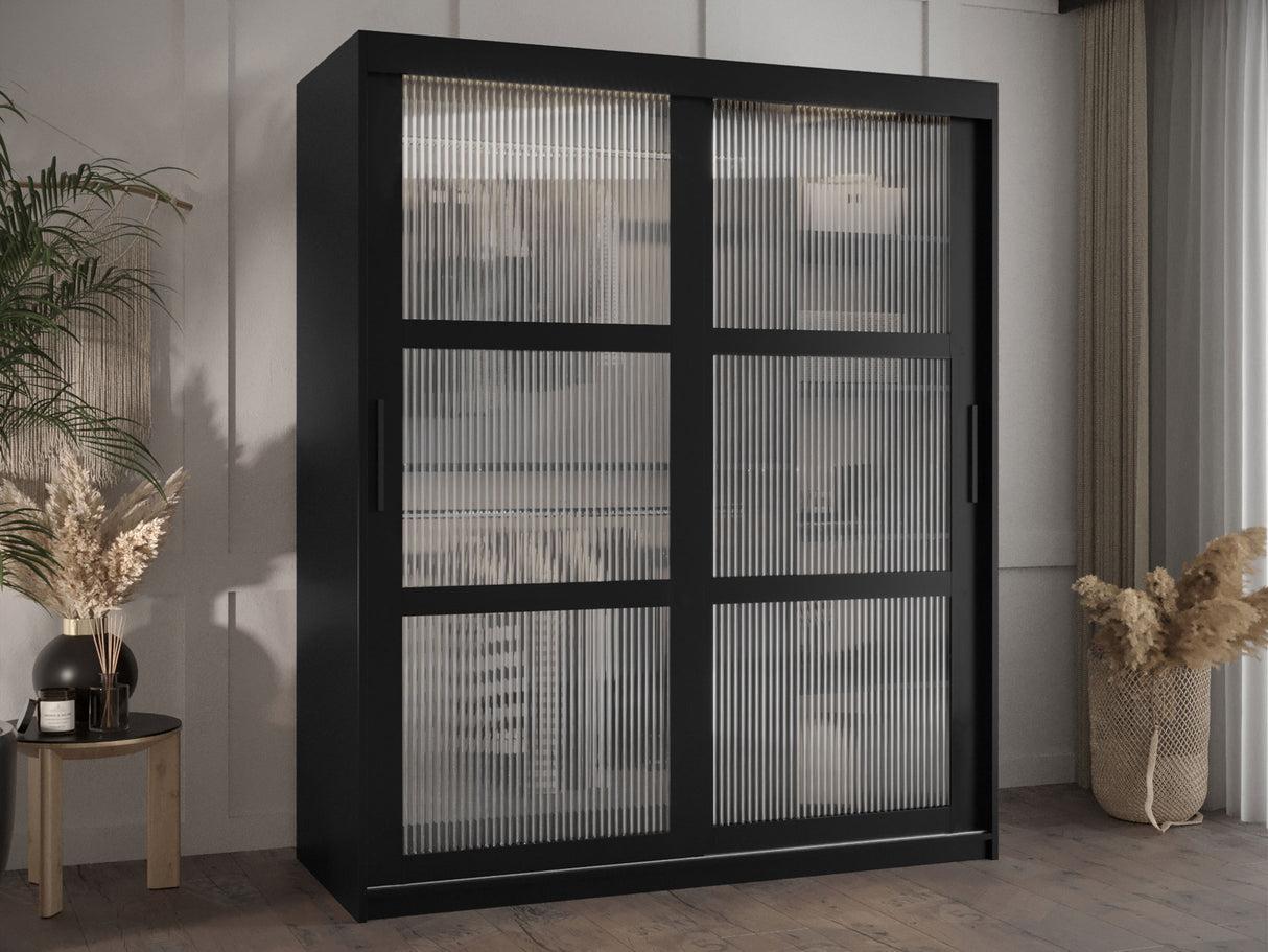 Gardróbszekrény Szafa 100 FLUTES, Szín: Fekete, Fiókok: Nem, Szélesség: 150 cm, Led világítás: Nem