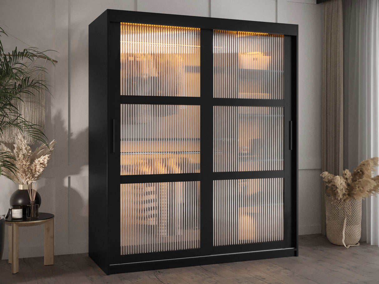 Gardróbszekrény Szafa 100 FLUTES, Szín: Fekete, Fiókok: Nem, Szélesség: 150 cm, Led világítás: Igen