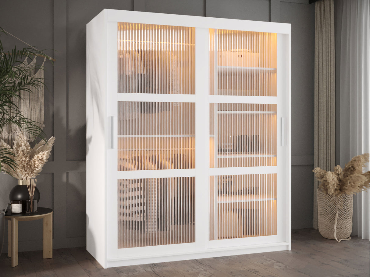 Gardróbszekrény Szafa 100 FLUTES, Szín: Fehér, Fiókok: Nem, Szélesség: 150 cm, Led világítás: Igen