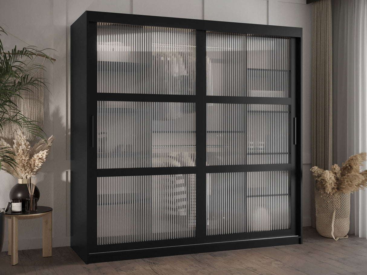 Gardróbszekrény Szafa 100 FLUTES, Szín: Fekete, Fiókok: Nem, Szélesség: 180 cm, Led világítás: Nem