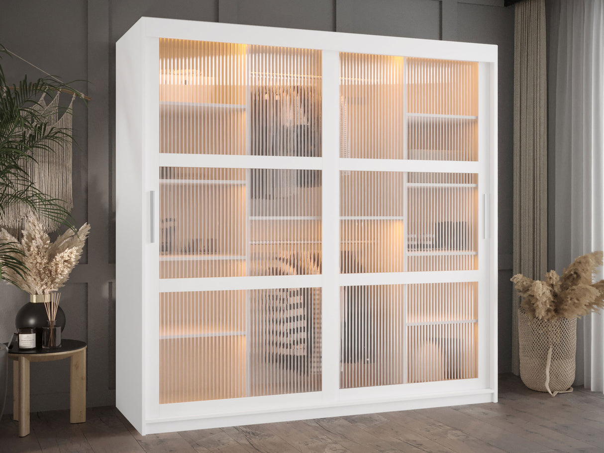 Gardróbszekrény Szafa 100 FLUTES, Szín: Fehér, Fiókok: Igen, Szélesség: 180 cm, Led világítás: Igen