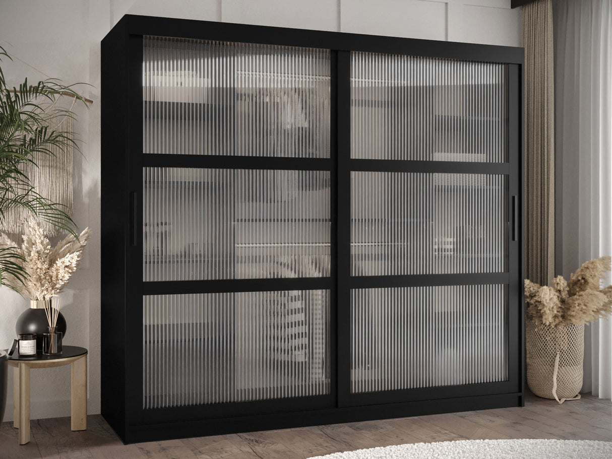 Gardróbszekrény Szafa 100 FLUTES, Szín: Fekete, Fiókok: Nem, Szélesség: 200 cm, Led világítás: Nem