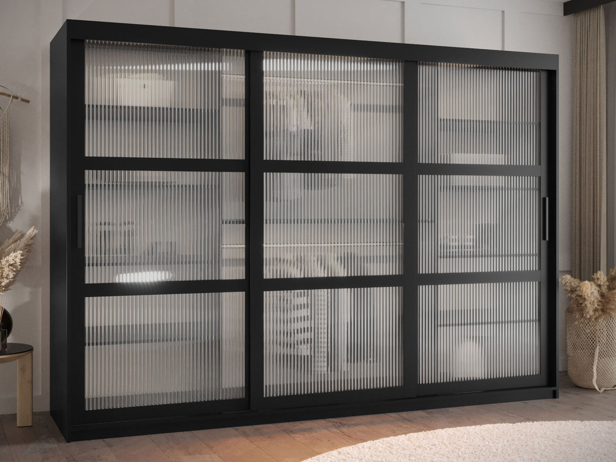 Gardróbszekrény Szafa 100 FLUTES, Szín: Fekete, Fiókok: Nem, Szélesség: 250 cm, Led világítás: Nem