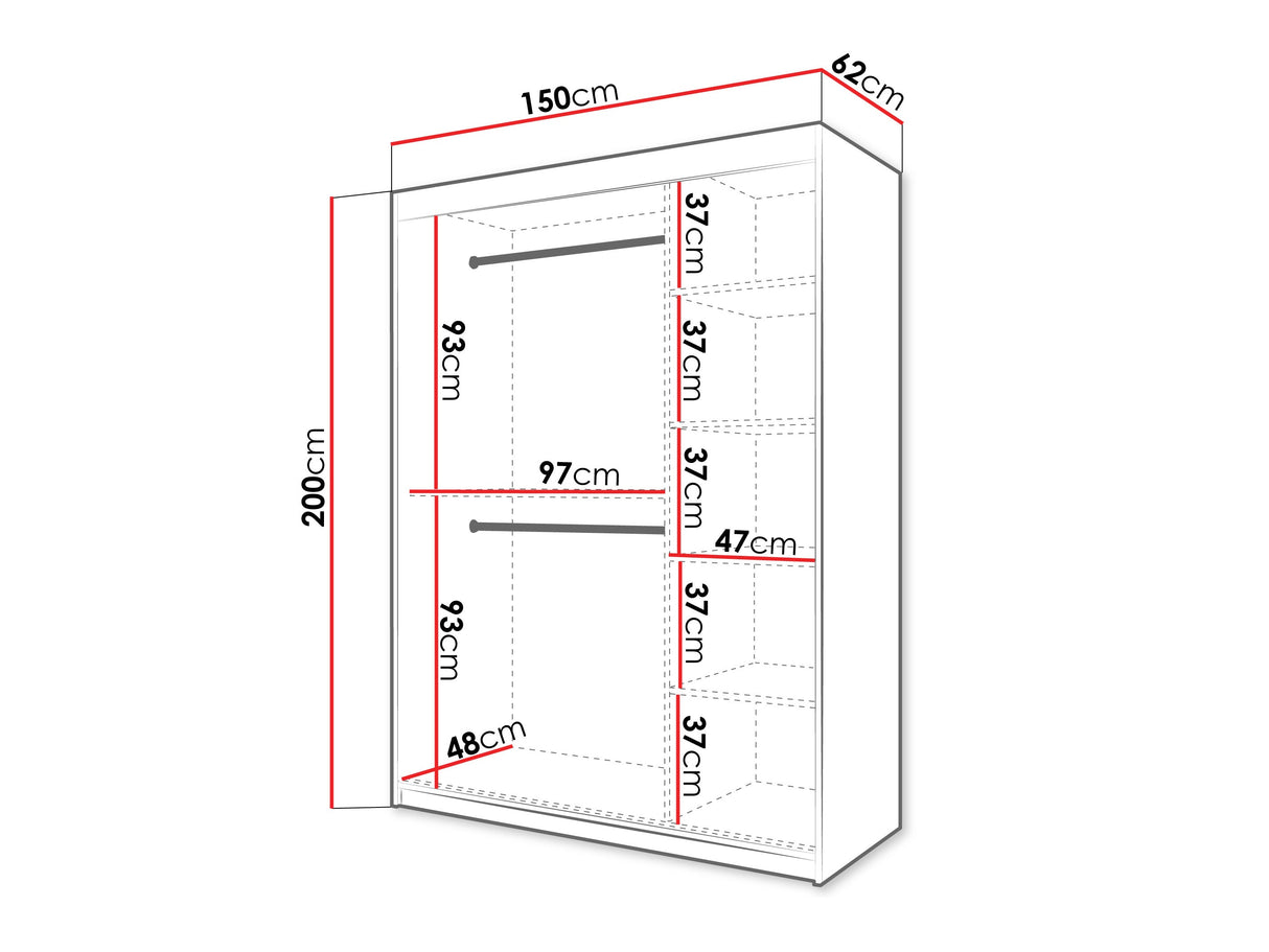 Gardróbszekrény Szafa 100 FLUTES, Szín: Fehér, Fiókok: Nem, Szélesség: 150 cm, Led világítás: Nem