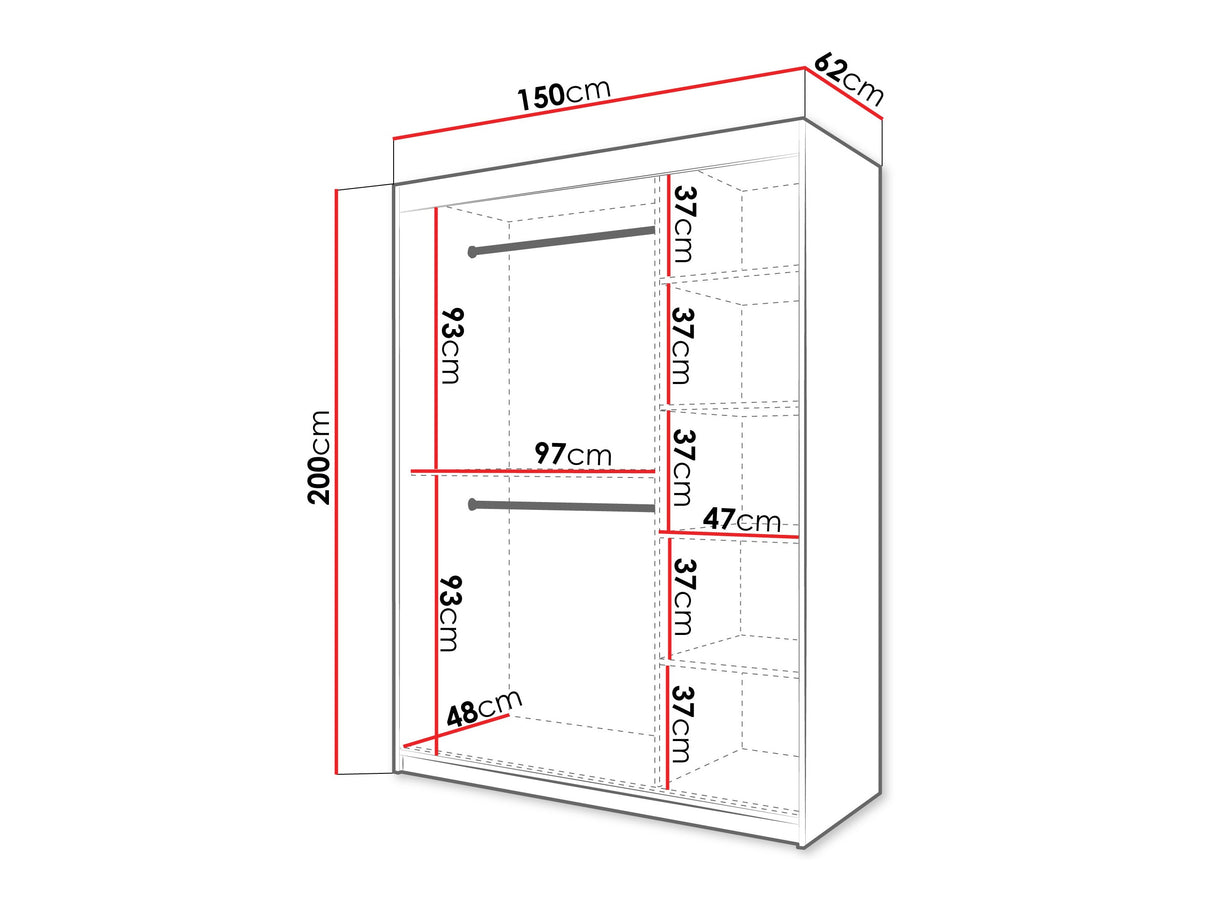 Gardróbszekrény Szafa 100 FLUTES, Szín: Fehér, Fiókok: Nem, Szélesség: 150 cm, Led világítás: Igen