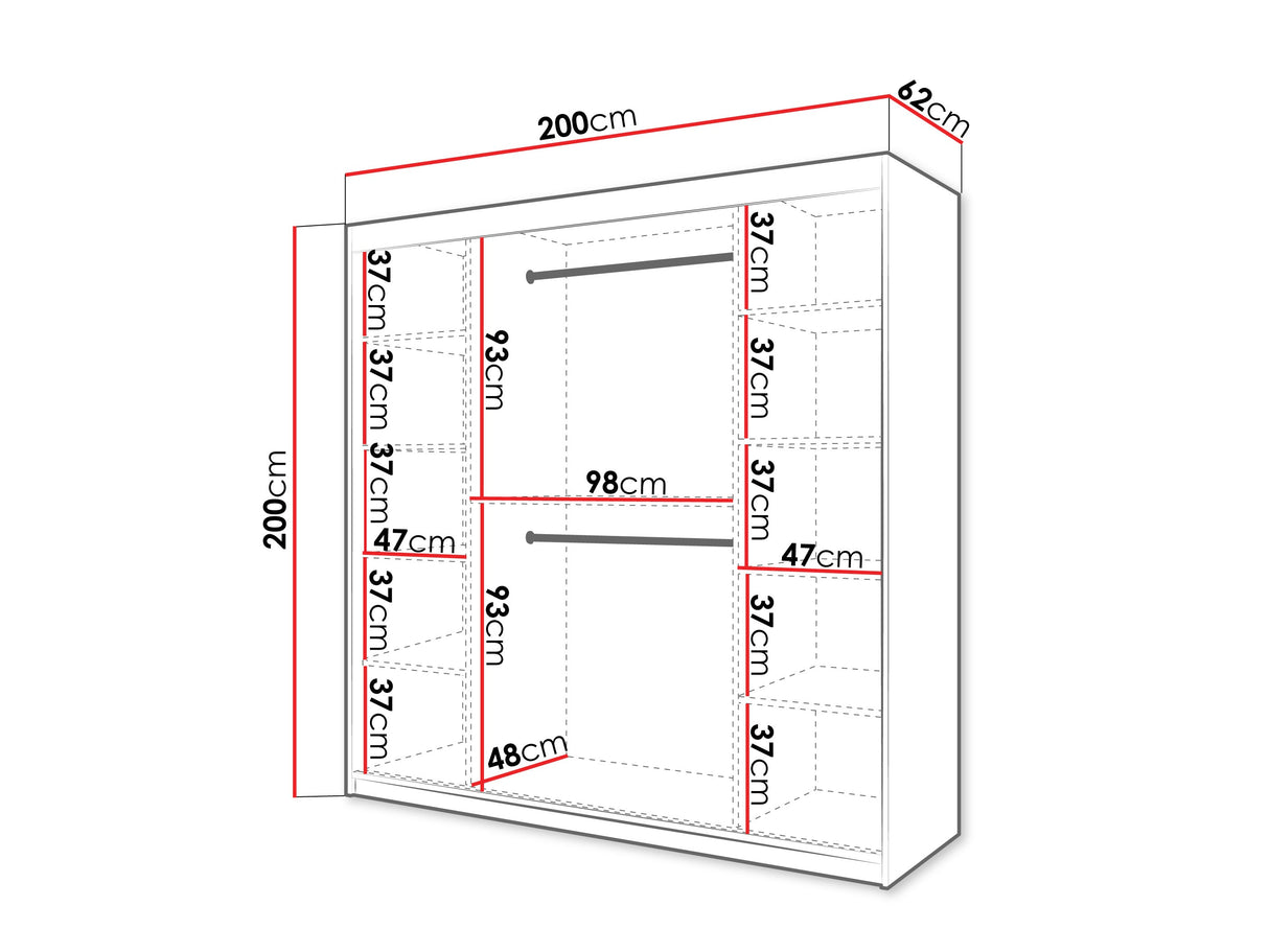 Gardróbszekrény Szafa 100 FLUTES, Szín: Fehér, Fiókok: Nem, Szélesség: 200 cm, Led világítás: Nem
