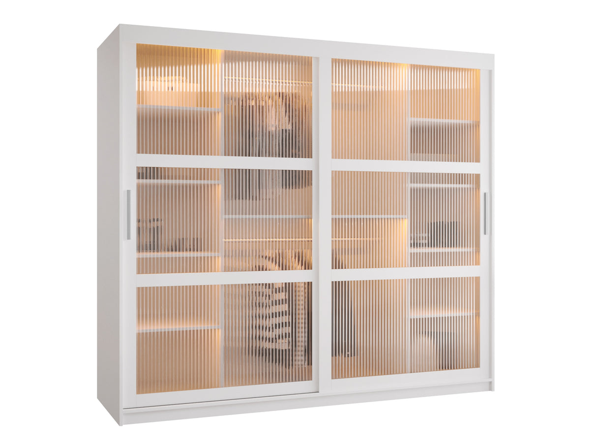 Gardróbszekrény Szafa 100 FLUTES, Szín: Fehér, Fiókok: Nem, Szélesség: 200 cm, Led világítás: Igen