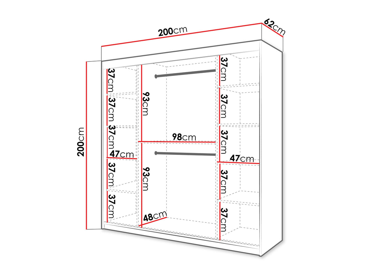 Gardróbszekrény Szafa 100 FLUTES, Szín: Fehér, Fiókok: Nem, Szélesség: 200 cm, Led világítás: Igen