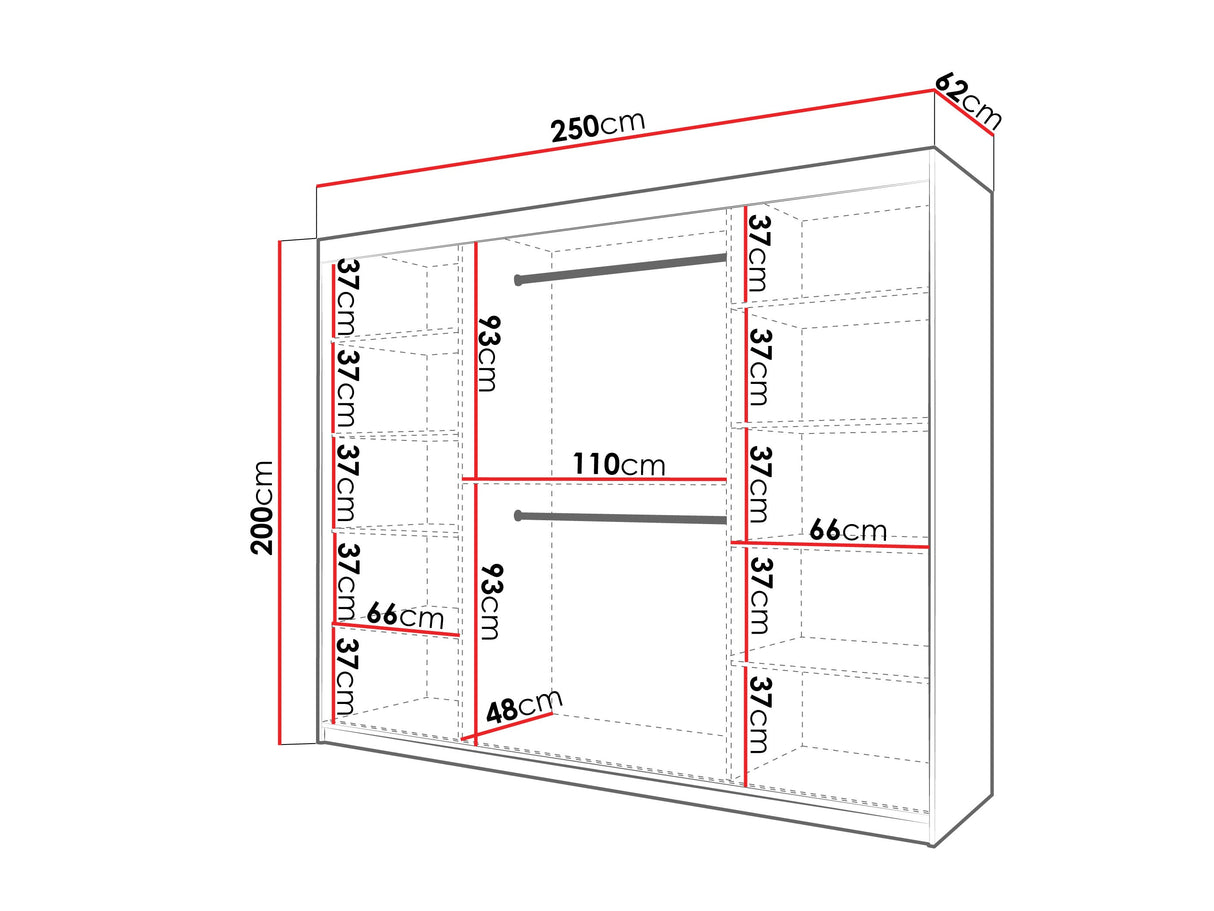 Gardróbszekrény Szafa 100 FLUTES, Szín: Fehér, Fiókok: Nem, Szélesség: 250 cm, Led világítás: Nem