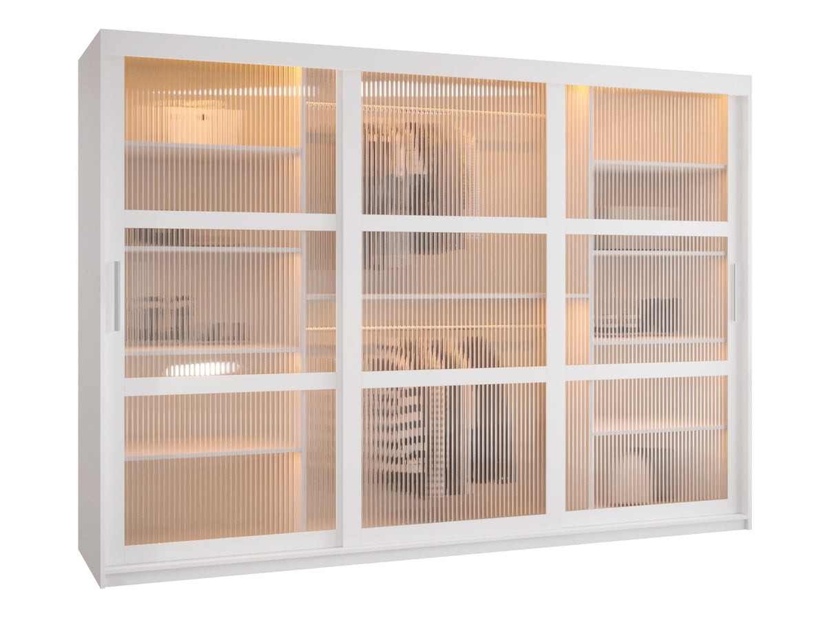 Gardróbszekrény Szafa 100 FLUTES, Szín: Fehér, Fiókok: Nem, Szélesség: 250 cm, Led világítás: Igen